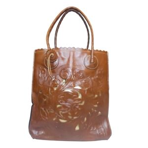 Patricia Nash Cavo Tote – Brown Tooled Leather with Metallic Inlay